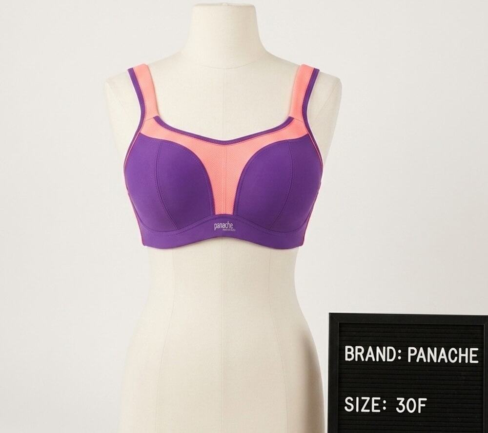 Panache Sport Underwire Sports Bra 30F Purple Coral Pink High Impact 7341A